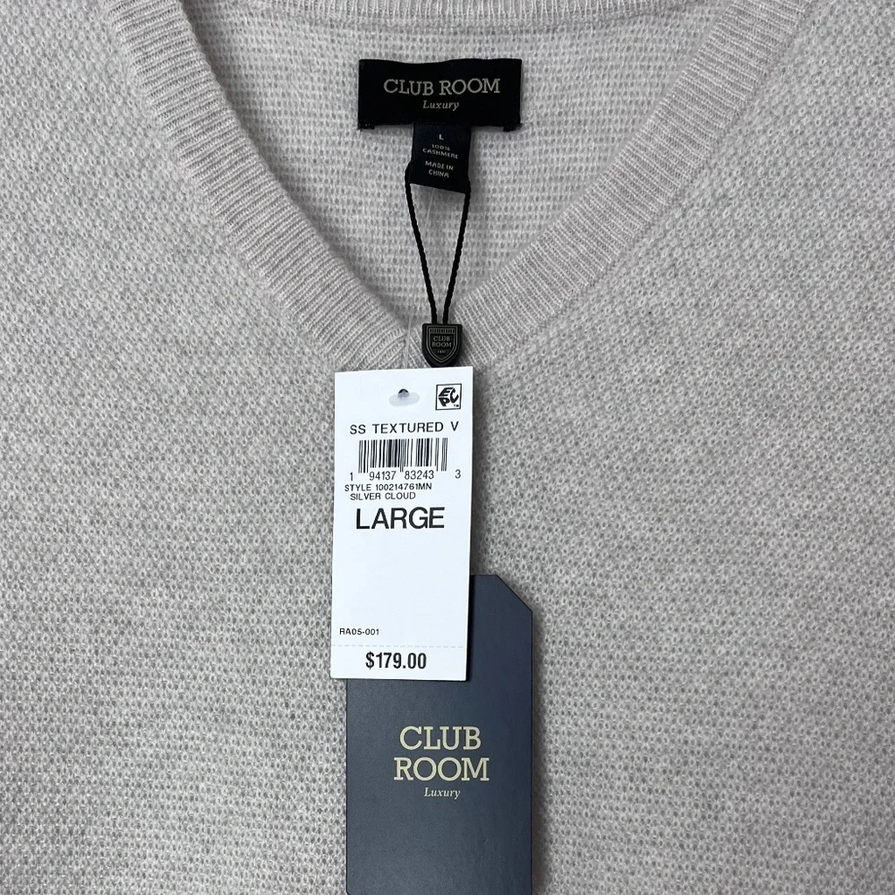 Club Room Men’s Textured 100% Cashmere V- Neck Sweater T-Shirt size L